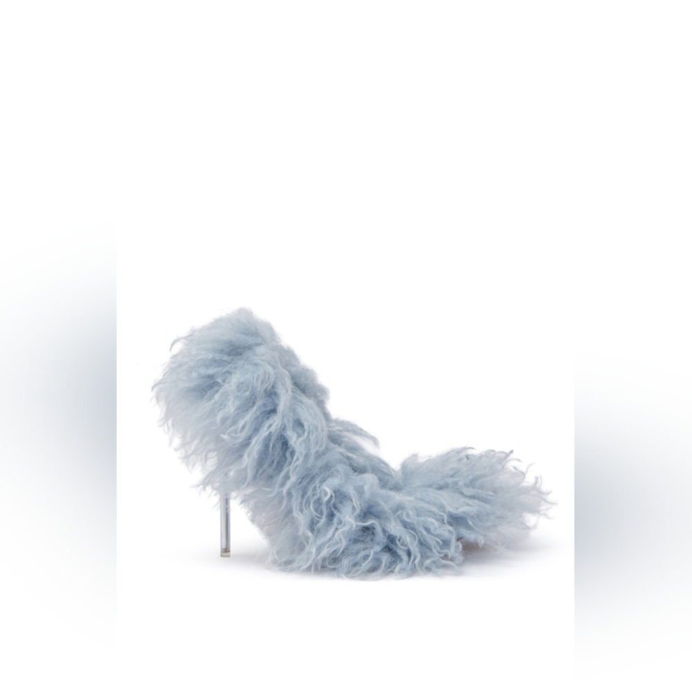 AZALEA WANG "Bluebell Sky Fluffs" Woman's Fur Stilettos In Blue - Picture 2 of 6